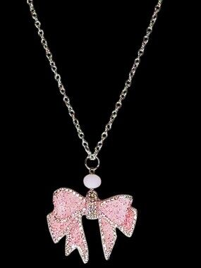 Silver Enchanted Choker Pink Bow Necklace Coquette Dollette Balletcore Y2k 1990s